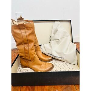 ALBERTO FERMANI Women's Tan Cognac Tall Soft Supple Riding Leather Boots Size 8